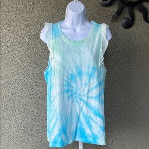 No.093 Knox Rose White and Blue Ruffle Sleeveless Muscle Tee Size Medium